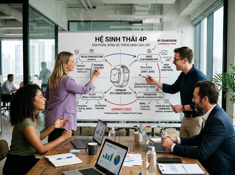 4P marketing qua sản phẩm, giá, phân phối và xúc tiến